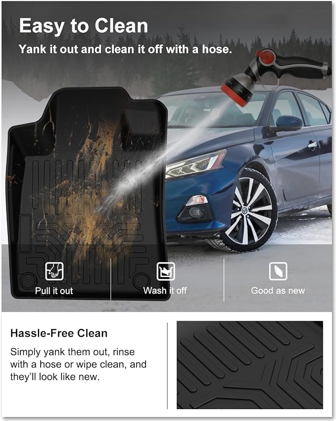 Kiwi Master Floor Mats for 2019-2026 Nissan Altima | Custom Fit, All Weather Car Mats, Heavy Duty TPE Floor Liners, Front & Rear 2 Row, Black