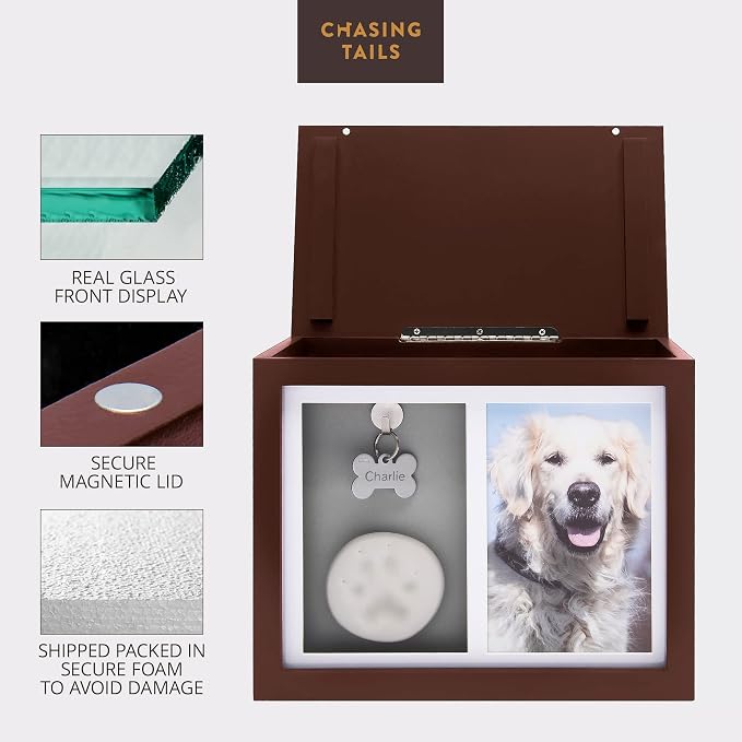 Chasing Tails Pet Urns for Dogs Ashes Keepsake - Memorial Dog Urns for Ashes Personalized, Cat Urns for Ashes, pet urns for Dogs Ashes Small - Includes Pet Paw Print Kit, Picture Frame and Photo Book
