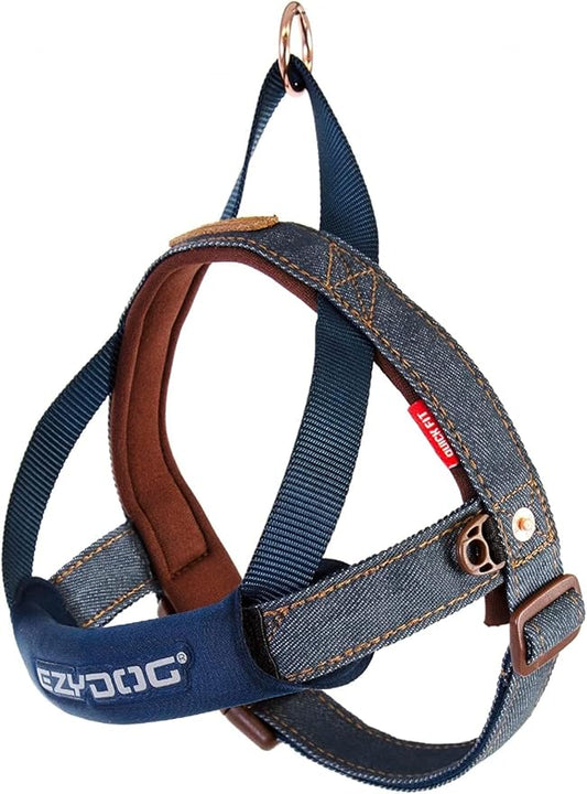 EzyDog Quick Fit Dog Harness, Soft Neoprene Padding - Small, Denim | Fast One-Click Buckle, Adjustable Fit, Strong Reinforced Materials, Reflective Stitching, No Pull Dog Harness, Easy Walking