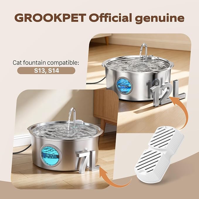 GROOKPET Pet Water Fountain Filters: 24 Dog Water Fountain Filters Replacement - Dog Fountain Filters - Including 12 Filters + 12 Sponges - Suitable for GROOKPET Pet Water Fountain
