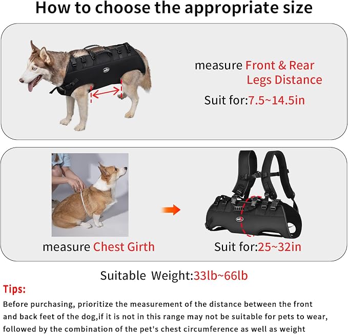 Wakytu Dog Lift Harness Sling Carrier for Dogs Hind Leg Stair Support | Old,Disabled, Joint Injuries, Arthritis, Large Dogs Up and Down Stairs, Cars(33-66 LBS)