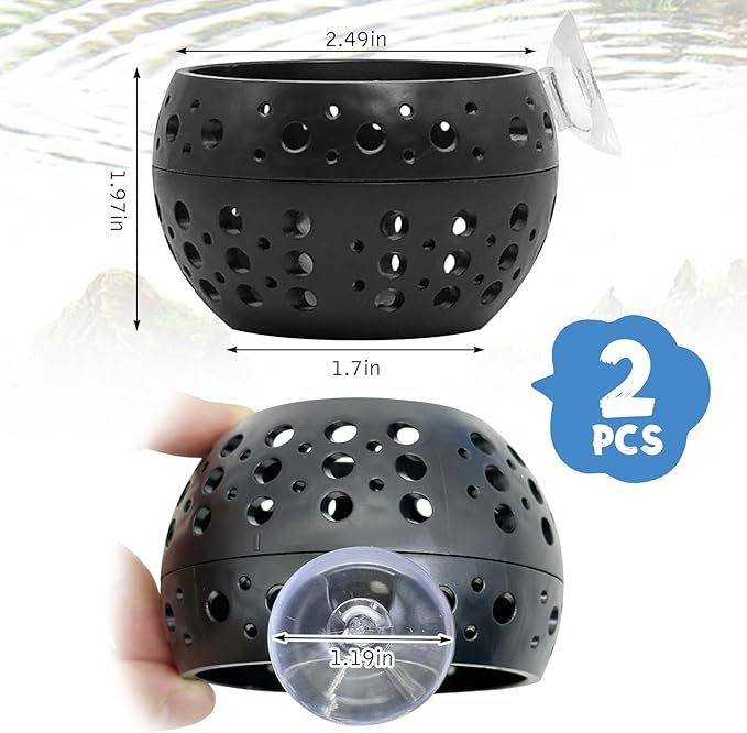 Fhiny 2 PCS Betta Tunnel, Beta Fish Tank Decor, Suction Cup Shrimp Hide, Betta Resting Spot, Aquarium Hammock Hideout Cave for Guppy Resting(Black)