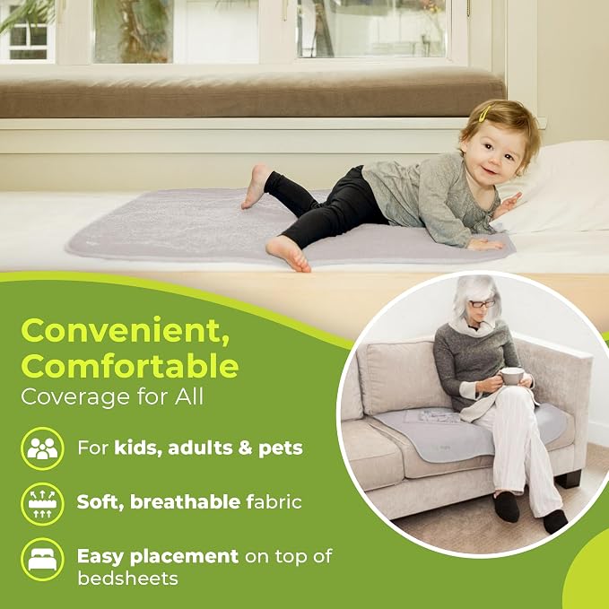 PeapodMats Bedwetting Waterproof Bed Mat, Reusable 3x3 Light Gray | Washable, reusable protection for bedwetting, incontinence, children, adults, seniors, pets and mattresses.