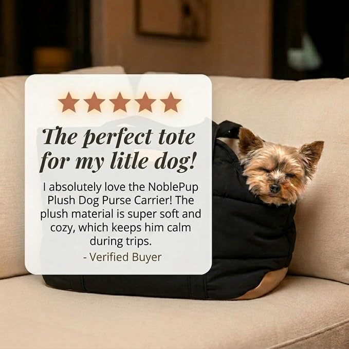 Plush Dog Purse Carrier for Small Dogs, Soft Tote Bag with Safety Harness Clip, Cozy Pet Carrier for Dogs Under 15 lbs, Comfortable Shoulder Carrier for Travel, Black 2.0