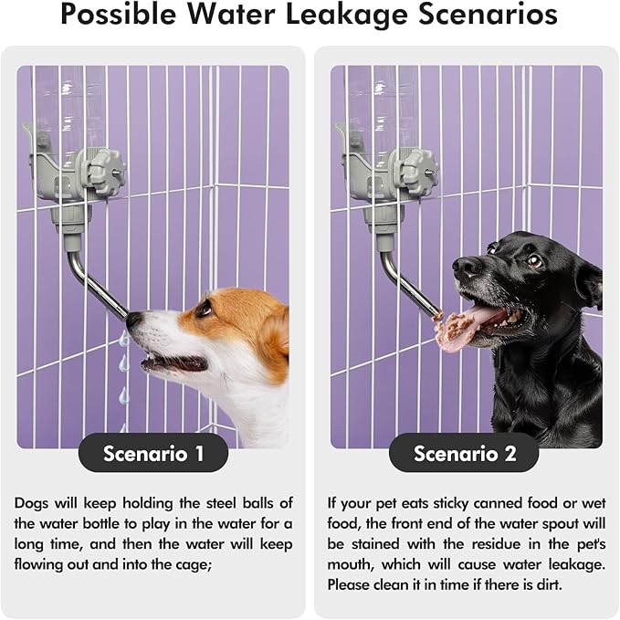 Vannon Dog Water Dispenser for Cage, 20oz Auto Feeding Crate Water Bottle for Dogs, Cats & Rabbits, Pet Nozzle Diameter: 12mm, BPA Free, Grey