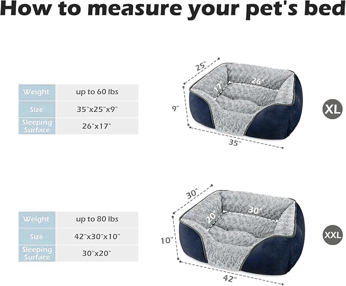 X-Large Dog Bed Rectangle Washable Orthopedic Soft Calming Sleeping Durable Pet Cuddler with Anti-Slip Bottom