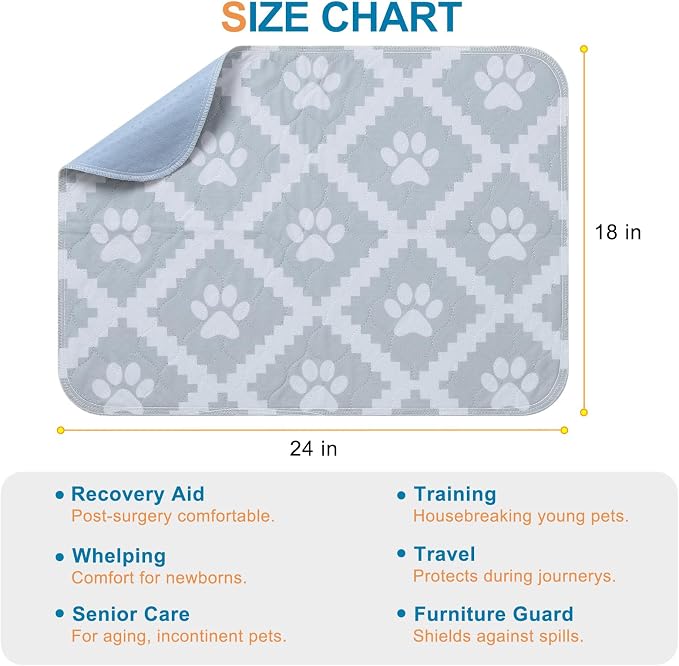 BEAUTYZOO 8 Pack Washable Pee Pads for Dogs,Reusable Puppy Pads 18x24 Gray | Waterproof Super Absorbent,Non Slip and Leak-Proof Against Urine,Whelping Pads Mats for Puppy Potty Training,Playpen,Crate