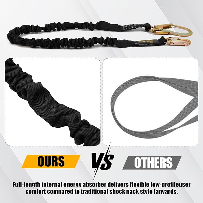 TRSMIMA Safety Harness Lanyard Retractable - Fall Protection Climbing Tree Strap 6 FT Single Leg Internal Shock Absorbing with Hook | Fall Protection 6 FT Single Leg Internal Shock Absorbing with Snap Hook
