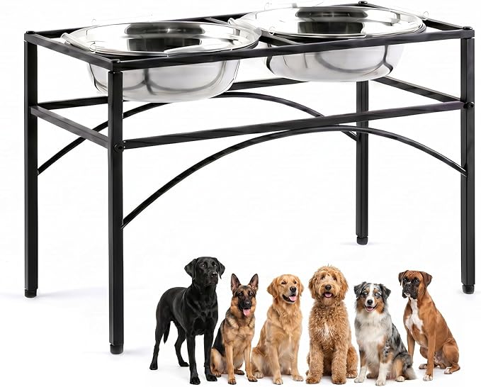 Elevated Dog Bowls Raised Pet Feeder Cat Food Water Diner Stand Set | W/ 2 Removable Stainless Steel Bowls (2 Quarts/13.77" in Height) for Large Breed Dogs Easy to Clean