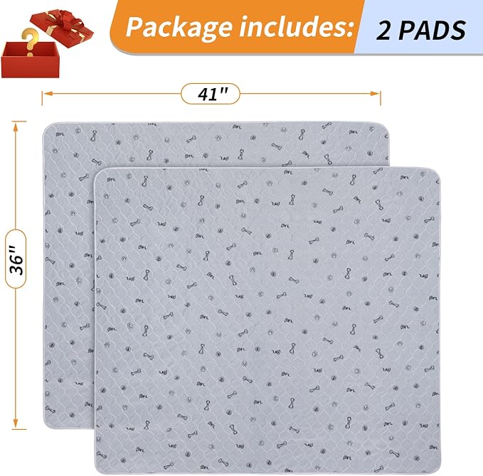Washable Pee Pads for Dogs, Absorbent, Non-Slip, 2 Pack 36x41 Puppy Pads | Reusable, Non-Slip Whelping Pads Dog Mats with Bone Print for Floor Protector, Couch Cover, Crate, Potty Training,Senior Dog