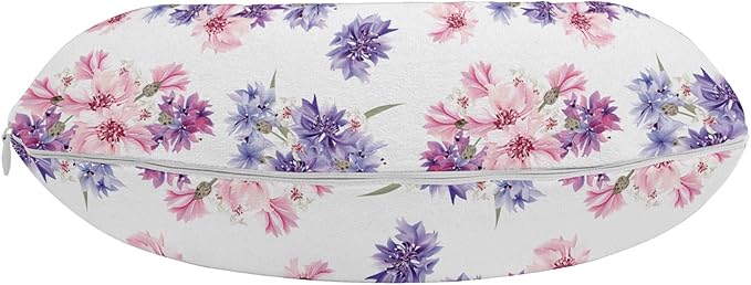 Ambesonne Watercolor Travel Pillow Neck Rest, Floral Pattern with Wedding Inspired Blossoming Nature Bridal Bouquet, Memory Foam Traveling Accessory for Airplane and Car, 12", Lavender Lilac