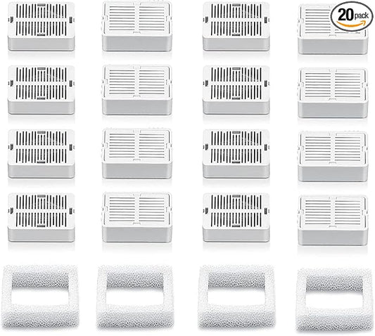 Cepheus 16 Pack Cat Water Fountain Filter with 4 Foam, Cupcake Pet Fountain Replacement Filters for Ceramic Cat Water Fountain, Carbon Fountain Filter Set