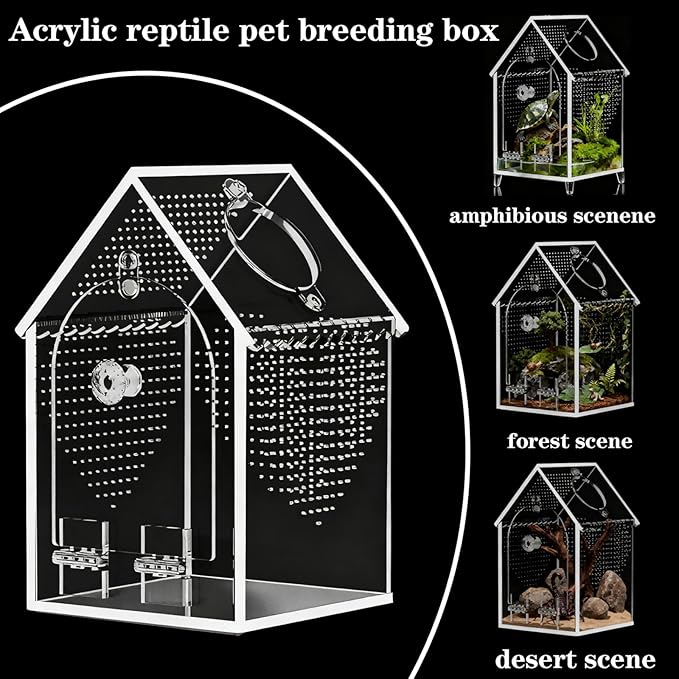 Jumping Spider Enclosure Kit，Pre-Assembled 8 * 5 * 5in Acrylic Tarantula Terrarium，Reptile Ventilated Habitat Accessories for Spider, Mantis, Snail, Frog, Hermit Crabs & Small Pets