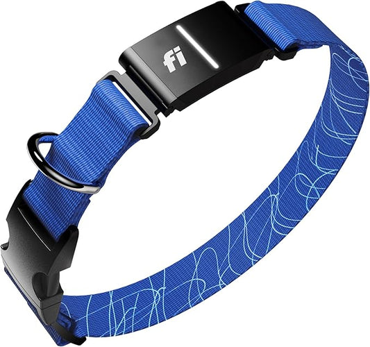 Fi New Series 3+ Smart Dog Tracker Collar [6 Month Membership Included] GPS Tracker for Dogs with Health & Behavior Monitoring, Escape Alerts, Waterproof, LED, Apple Watch Compatible (Blue, X-Small)