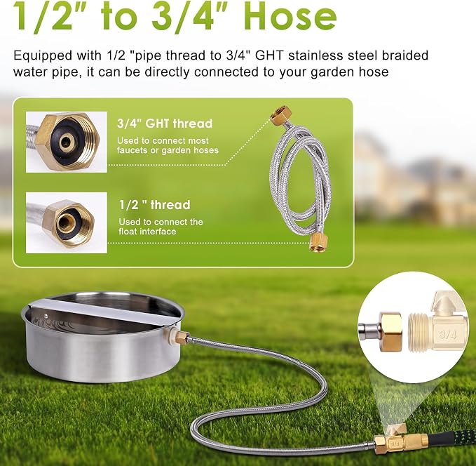 Automatic Dog Water Bowl Dispenser Outdoor Pet Water Fountain | Heavy-Duty Stainless Steel, Auto Refill Design with Float Valve, 6.5L Auto Waterer for Large Dogs, Cats and Chicken