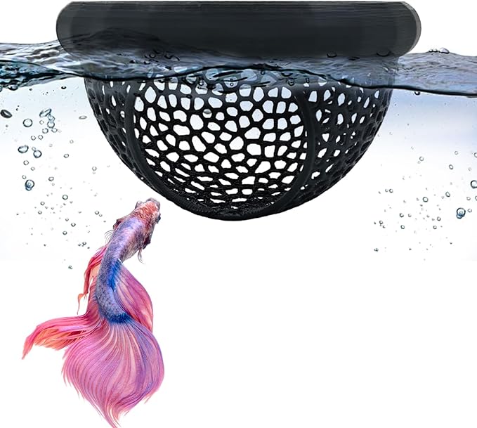 Floating Betta Hide Shrimp Cave, Multi Functional Betta Fish Hammock and Feeding Rings, Provide Safe Resting Places for Bettas, Shrimp and Small Fish, PLA Material (Black)