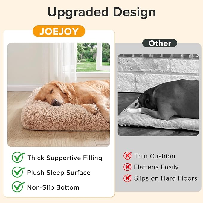 JOEJOY Large Dog Bed Crate Pad, Deluxe Plush Washable Dog Beds Fulffy Soft Kennel Pad Anti-Slip Pet Sleeping Mat for Extra Large Medium Small Dogs, 40" x 27", Beige