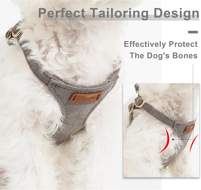 Puppytie Dog Harness with Multifunction Dog Leash,Soft Adjustable No Choke Escape Proof Pet Harness Vest for Medium Dogs or Large Dogs,Silver Grey,M