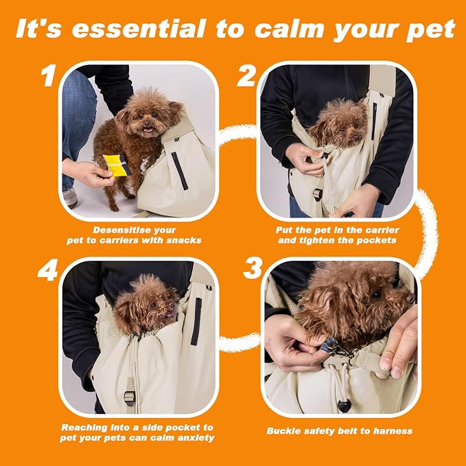 Dog Carrier Sling, Dog Carriers for Small Dogs Up to 20lbs, Beige | Puppy Sling, Cross Body Carrying Bag, Soft Front Pouch, Adjustable Shoulder Strap, Breathable Mesh Pet Backpack for Hiking