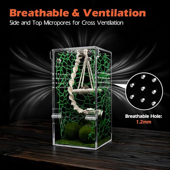 AZV Jumping Spider Enclosure Kit,Escape Proof Praying Mantis Habitat,Magnetic Door Arboreal Tarantula Cribs Ventilation Spider House,Complete Transparent Acrylic Snail Cage,Reptile Tank Bug Terrarium