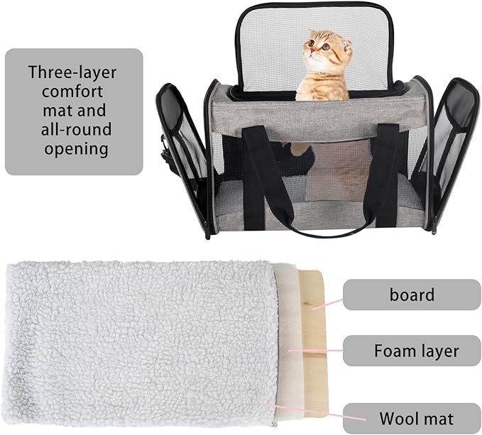 Small Animals Cat Carrying Case Pet Carrier Airline Approved, Protable and Breathable Pet Travel Carrier Removable Fleece Pad Collapsible Cat Carrier Dog Carrier Small Cats Dogs(15 * 10 * 10)
