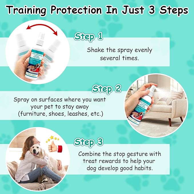 No Chew Spray for Dogs -Bitter Apple Spray for Dogs to Stop Chewing Licking of Furniture, Shoes, Bandages, Dog Training & Behavior Aids Spray, Indoor Outdoor