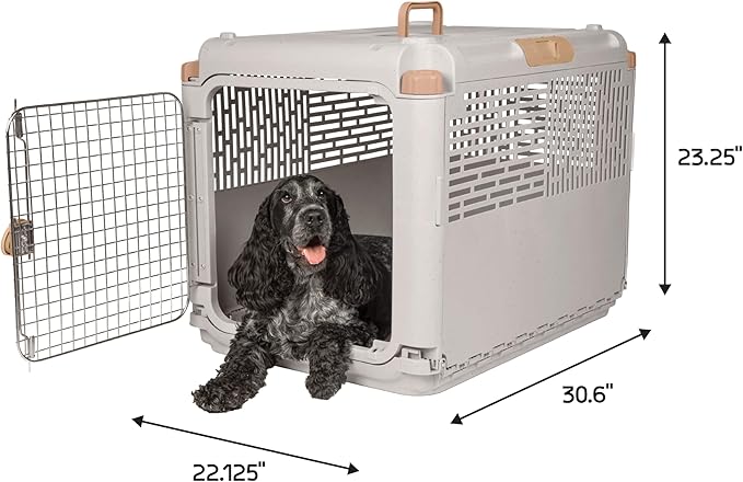SportPet Designs Collapsible Medium Pet Travel Carrier (Tan), Hard-Sided Kennel for Medium Dogs, Puppies, Cats, Kittens, Animals up to 50lbs, Washable Home & Outdoor Pet Crate, 30.6"L x 22"W x 23.25"H