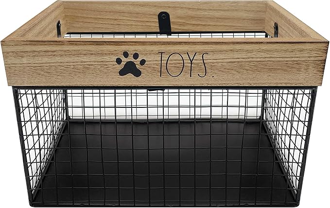 SmartSniffs Pet Toy Storage - Metal & Wood Dog & Cat Toy Bin - Organizer for Accessories, Leash, Blanket, Food - Container Baskets for Dogs & Cats, 9.75" x 8" x 6