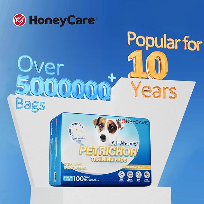 HONEY CARE All-Absorb Dog Pee Pads 22" x 23" (Pack of 14), Ultra Absorbent and Odor Eliminating Puppy Pads for Training, 5-Layer Leak-Proof Pee Pads with Quick-Dry Surface for Potty Training