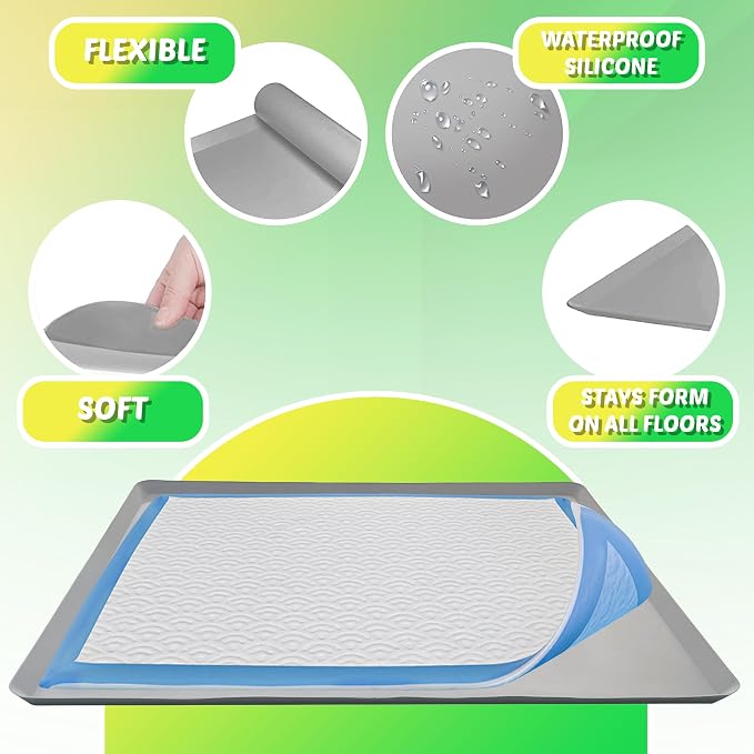 Dog Pee Pad Holder - Fits Up to 30” x 36” Pee Pad - 1 Pack - Light Grey | Stable Grip, Soft Edges, Quick Wipe Silicone Surface, Dog Pad Holder for Indoor Flooring Protection