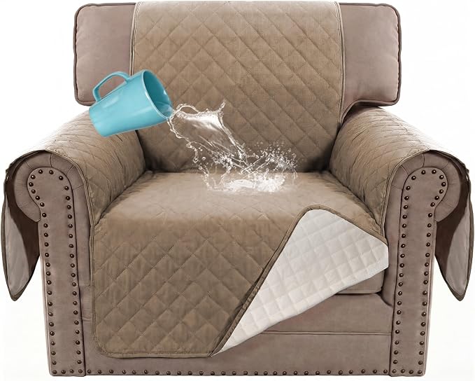 H.VERSAILTEX 100% Waterproof Couch Cover Chair Sofa Slipcover Furniture Protector for Pets Kids Children Dog Cat with Non-Skid Backing (Chair, French Oak)