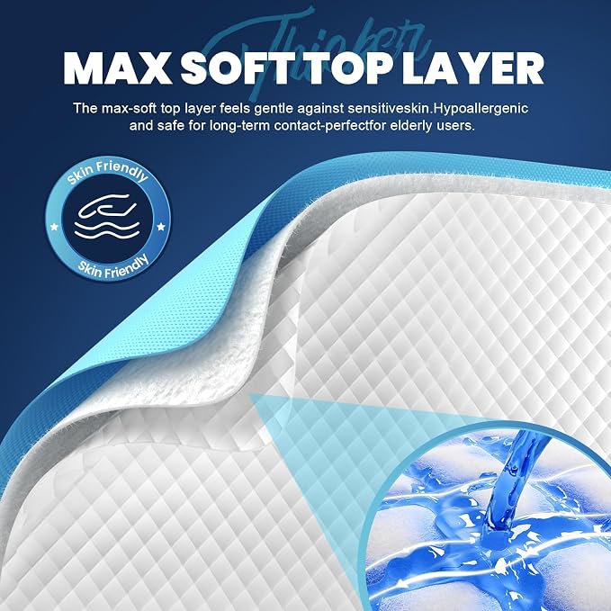 MILDPLUS Heavy Duty Underpad 36''x36'' (Blue or Purple) | 125 Grams, Extra Large Chucks Pads, Disposable Bed Pads, Super Absorbent Incontinence Pads for Adults, Kids, Pee Pads