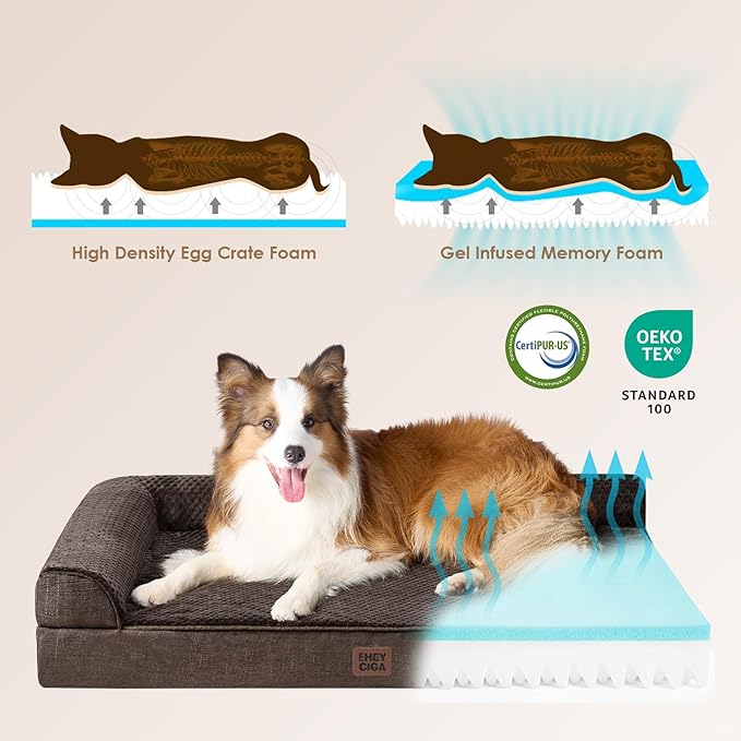 EHEYCIGA XL Dog Bed Memory Foam for Crate, Extra Large Dog Bed Orthopedic with Washable Removable Cover, Waterproof Pet Sofa Couch XLarge Size Dogs, 41x27x6.5, Brown | Washable Removable Cover, Waterproof Flat Pet Sofa Couch with Nonskid Bottom, 41x27x6.5