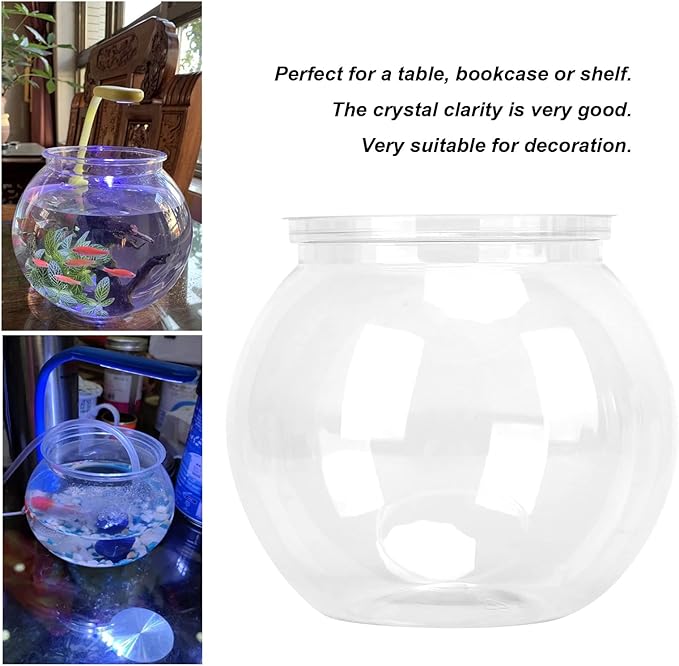 Mini Fish Tank, Transparent Plastic Betta Fish Bowl, Large Size, for Home Desk Bookshelf Decor