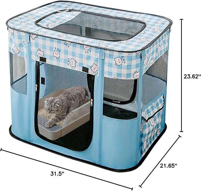 XRG Foldable Pet Playpen,Indoor Cat cage Puppy Crates M(31.5"x23.6"x21.7") | Portable Cat Kennel with Upgrade Breathable Mesh，Sturdy Kitten Playpen Indoor & Outdoor for Rabbit or Small Animals，Bule
