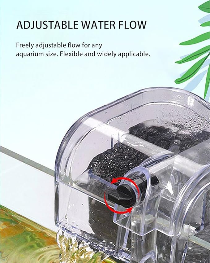 Small Fish Tank Filter, Hang on Filter for 1-5 Gal Nano Aquarium, Ultra Quiet Power Filter with Aeration & Oil Skimmer, Adjustable Flow for Betta Shrimp Tank