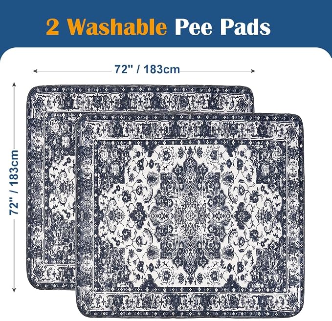 Washable Pee Pads for Dogs, 2 Pack Reusable Puppy Training Pads 72"x72" Super Absorbent Waterproof Dog Training Pads, Non-Slip Potty Pads, Whelping Pads Litter Mat Navy Blue