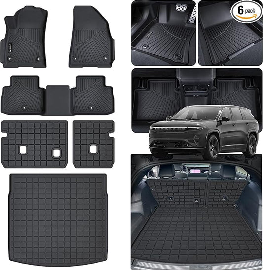 Floor Mats Cargo Mat with Backrest Mats for 2025 2026 Jeep Wagoneer S 4xe EV (Non Fuel) Car Mats Accessories All Weather TPE Floor Liners&Cargo Liners Velcro Covering The Backrest Accessories