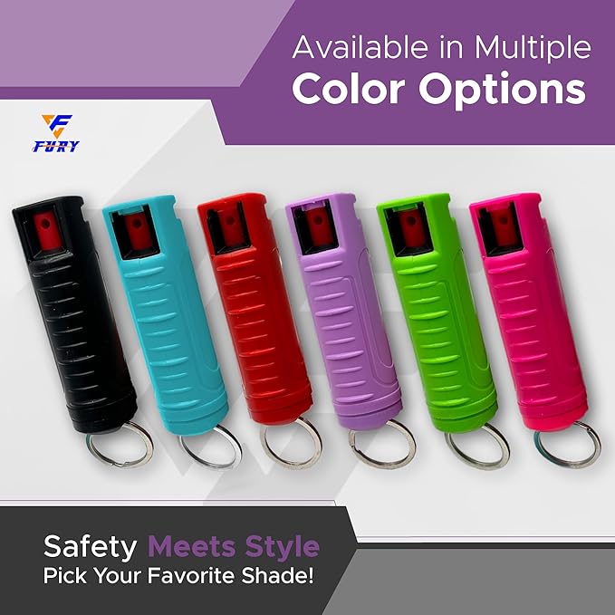 FURY Hardshell Pepper Spray - 12Ft Range, Max Strength, UV Dye Identifier, Anti-Leak & Anti-Misfire, Slidetop Trigger, Belt Clip & Key Ring, Multiple Color Options, Self-Defense Spray