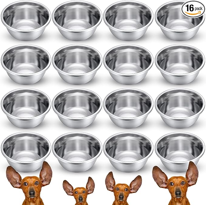 16 Pcs 8 Cup Metal Dog Bowls Stainless Steel Thickened Food Bowls Travel Kennel Food and Water Dish for Medium Large Size Dogs Cats, 64 Oz, Dishwasher Safe