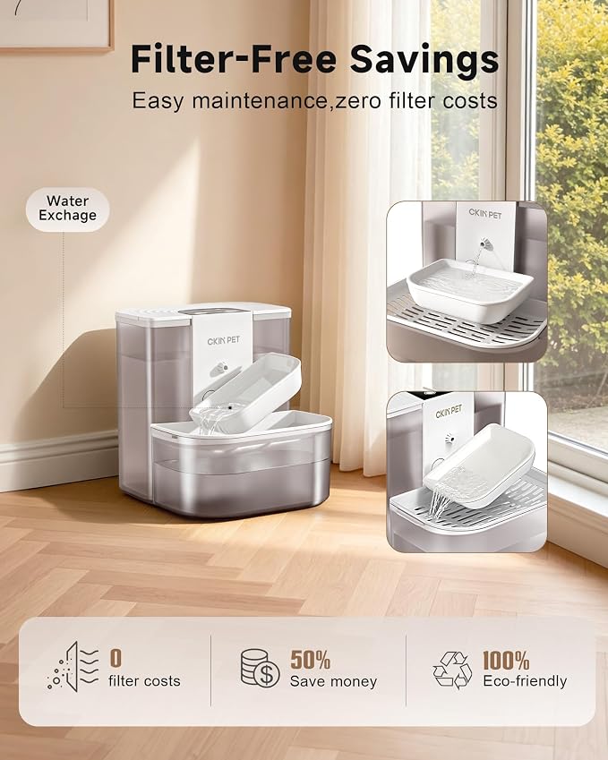Filterless Heated Cat Water Fountain,4.5L Wireless Pet Automatic Dispenser | Heats Water to 28°C, Timed Dispensing, Wastewater Separation, Food-Grade Ceramic Bowl, 4000mAh Battery, Remote Control