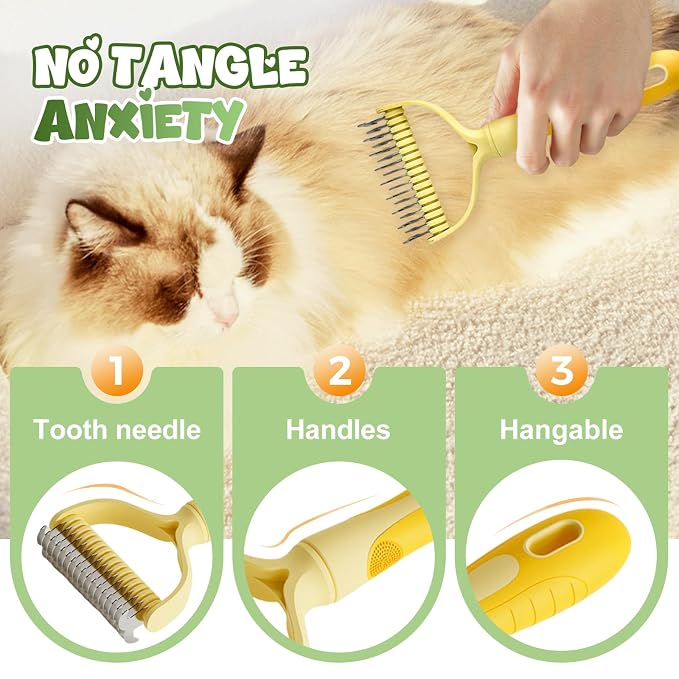 Double-Sided Pet Grooming Brush for Dogs and Cats, 2026 New Dog Deshedding Brush, Dematting Comb Removes Tangles Knots and Loose Fur, Ergonomic Pet Grooming Tool (Green*2)