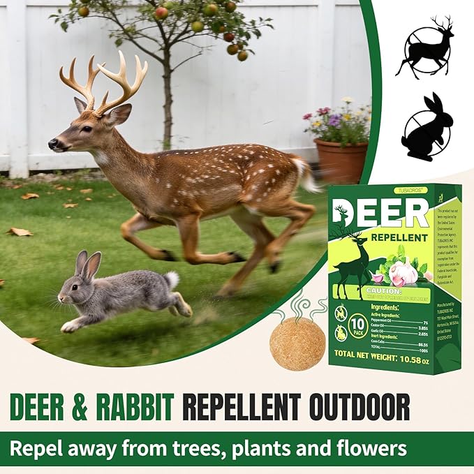 Deer Repellent, Deer & Rabbit Repellent, Peppermint Oil to Repel Deer, Rabbit, Deer Deterrent Outdoor for Lawn, Garden Use, Yard-10 Pack