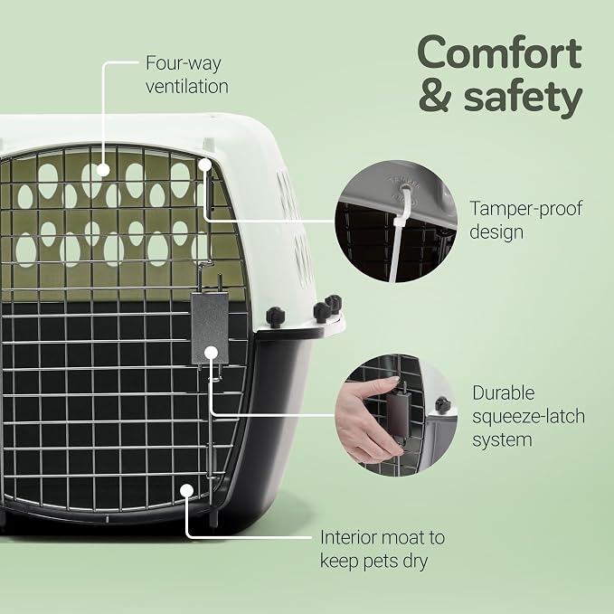 Petmate Pet Porter Fashion Dog Kennel Plastic Crate for Pets 15-20 lbs, Pet Carrier For Home and Travel, Made in USA, 24" L x 14.5" H, Pale Aqua and Black | Airline approved travel crate, durable plastic shell, secure carrier for home and trips, made i...