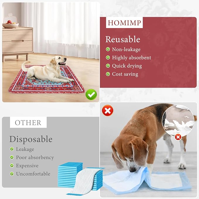 Homimp Washable Pee Pads for Dogs, 2 Pack Reusable Puppy Pads Waterproof, Absorbent and Leakproof Dog Pee Pads, Non Slip Puppy Training Pads, Pet Mat for Floor, Crate, Couch, Whelping,Brown, 24"x36"