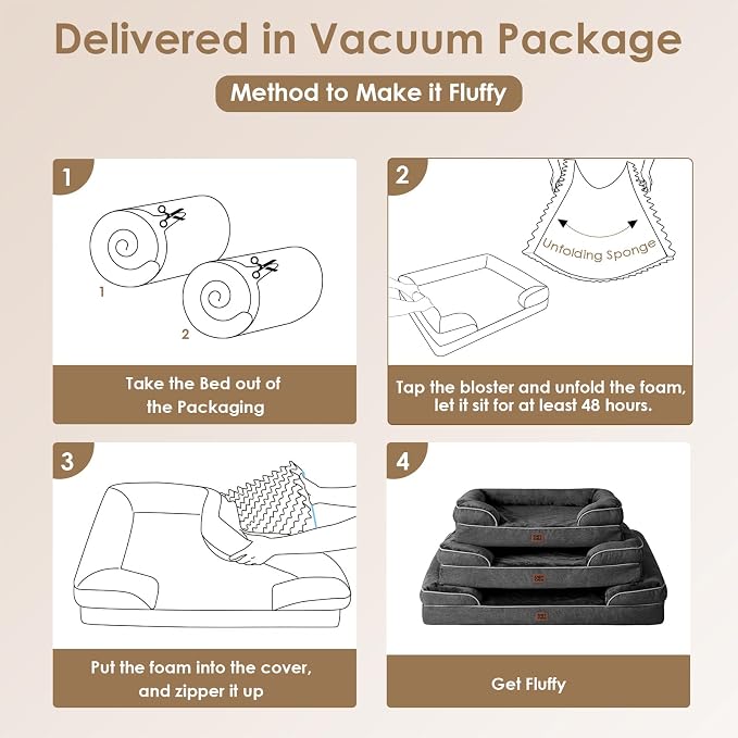 EHEYCIGA Orthopedic Dog Beds Large Sized Dog, Waterproof Washable Pet Bed | Non-Slip Bottom and Egg-Crate Memory Foam Dog Couch Bed with Washable Removable Cover, Dark Grey