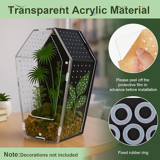 Yalikop Acrylic Jumping Spider Habitat Versatile Reptile Enclosure Transparent Insect Terrarium Habitat for Spiders, Tarantula, Gecko, Chameleon, Beetle, Mantis, and Hermit Crab(Black and Clear,L)