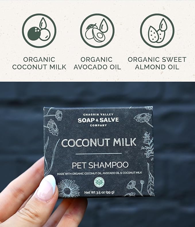 Chagrin Valley Soap & Salve Organic Natural Dog & Pet Shampoo – Unscented & Moisturizing for Dogs with Dry, Sensitive or Itchy Skin – Coconut Milk Conditions the Coat - 3.8 OZ Bar 3PK