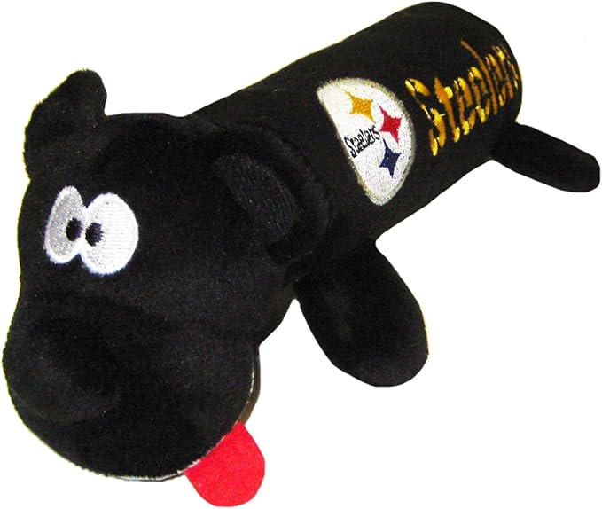 NFL Pittsburgh Steelers PET GIFT BOX with 2 Licensed DOG TOYS, 1 Logo-engraved NATURAL DOG TREAT, 1 NFL JERSEY, 1 NFL Puppy Training Bells & 1 Car Seatbelt