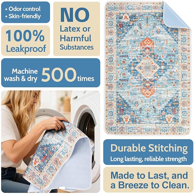 Washable Pee Pads for Dogs, 2 Pack Reusable Puppy Training Pads 72"x72" Super Absorbent Waterproof Dog Training Pads, Non-Slip Potty Pads, Whelping Pads Litter Mat Blue/Mix
